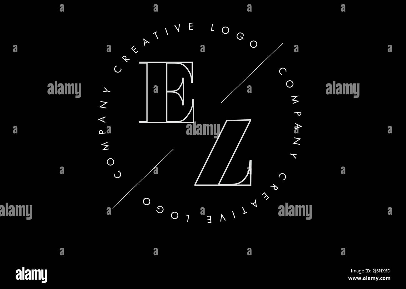 White Outline EZ E Z Letter Logo with Cut and Intersected Design. Round ...