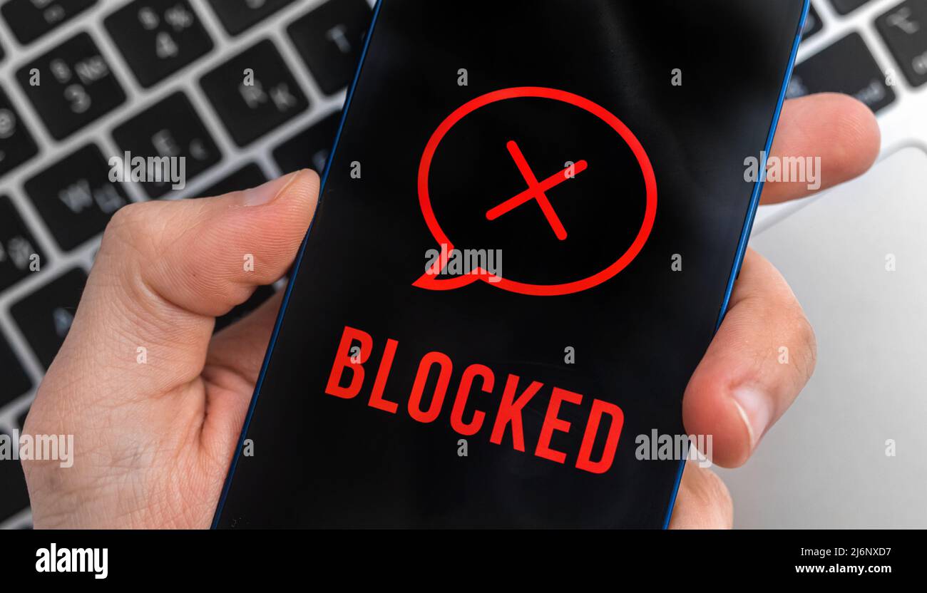 Blocked messages concept, mobile phone privacy background. Black screen
