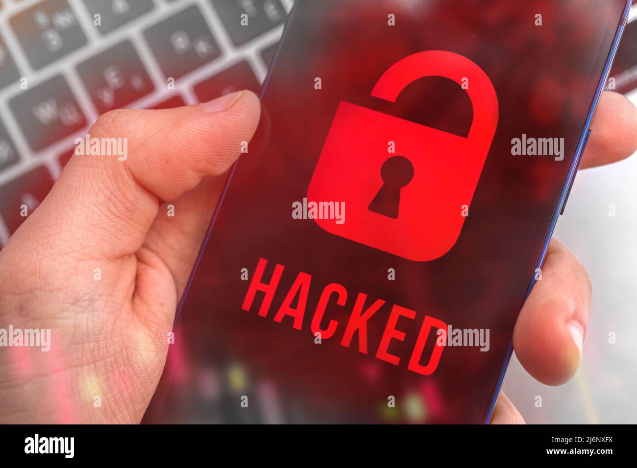 Hacking and cybersecurity, mobile data protection, privacy and security concept background. Modern technology Stock Photo
