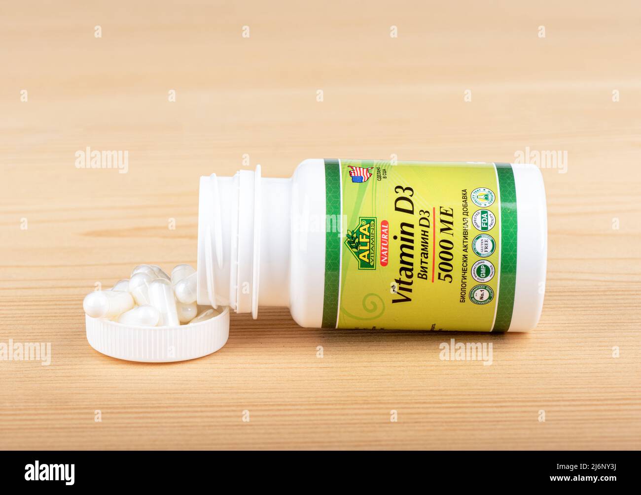 Moscow, Russia, May 02 2022: Editorial illustrative photo of vitamin d3  supplement from Alfa. Alfa is a American vitamin and mineral supplement  compan Stock Photo - Alamy