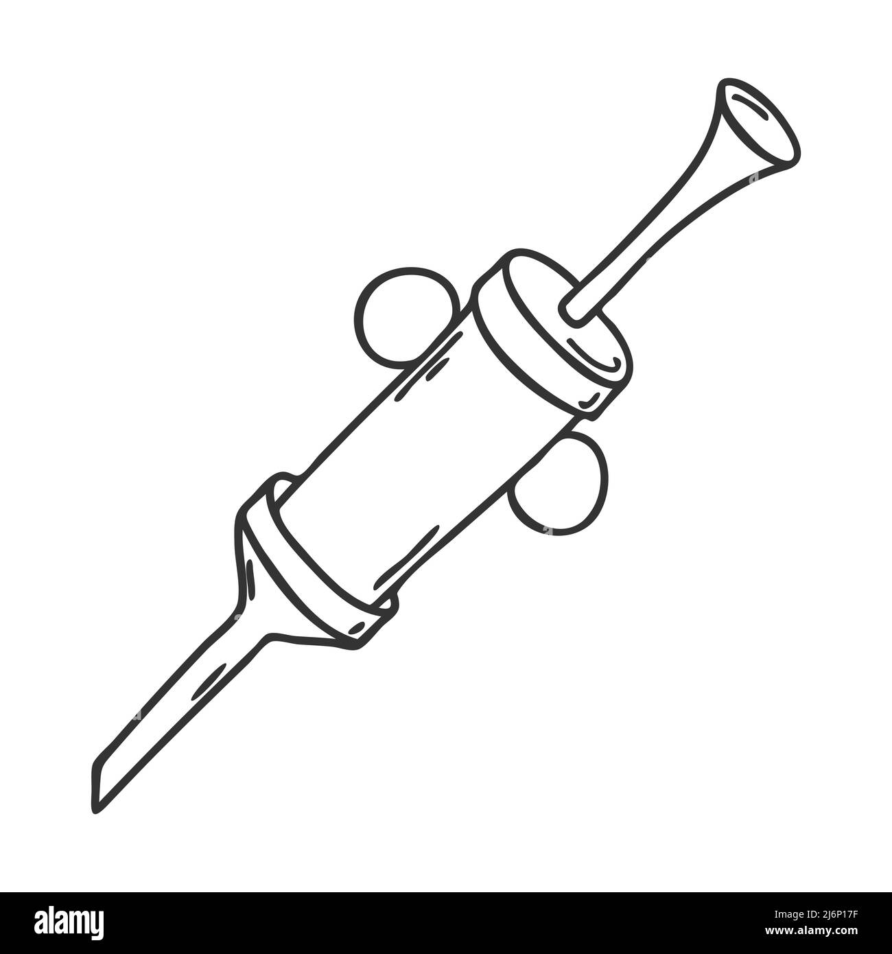 Pastry syringe. Cooking bag for the cream. Kitchen utensils. Design element for decoration menu design, recipes, and food packaging. Hand drawn and is Stock Vector