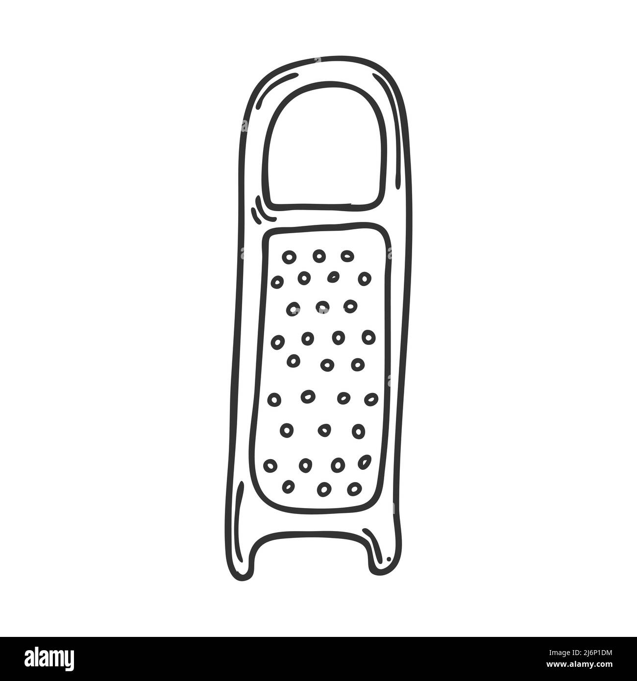 Kitchen grater in Doodle style. Utensils for chopping vegetables Element for menu design, recipes,food packaging, and cooking magazines.Hand-drawn and Stock Vector