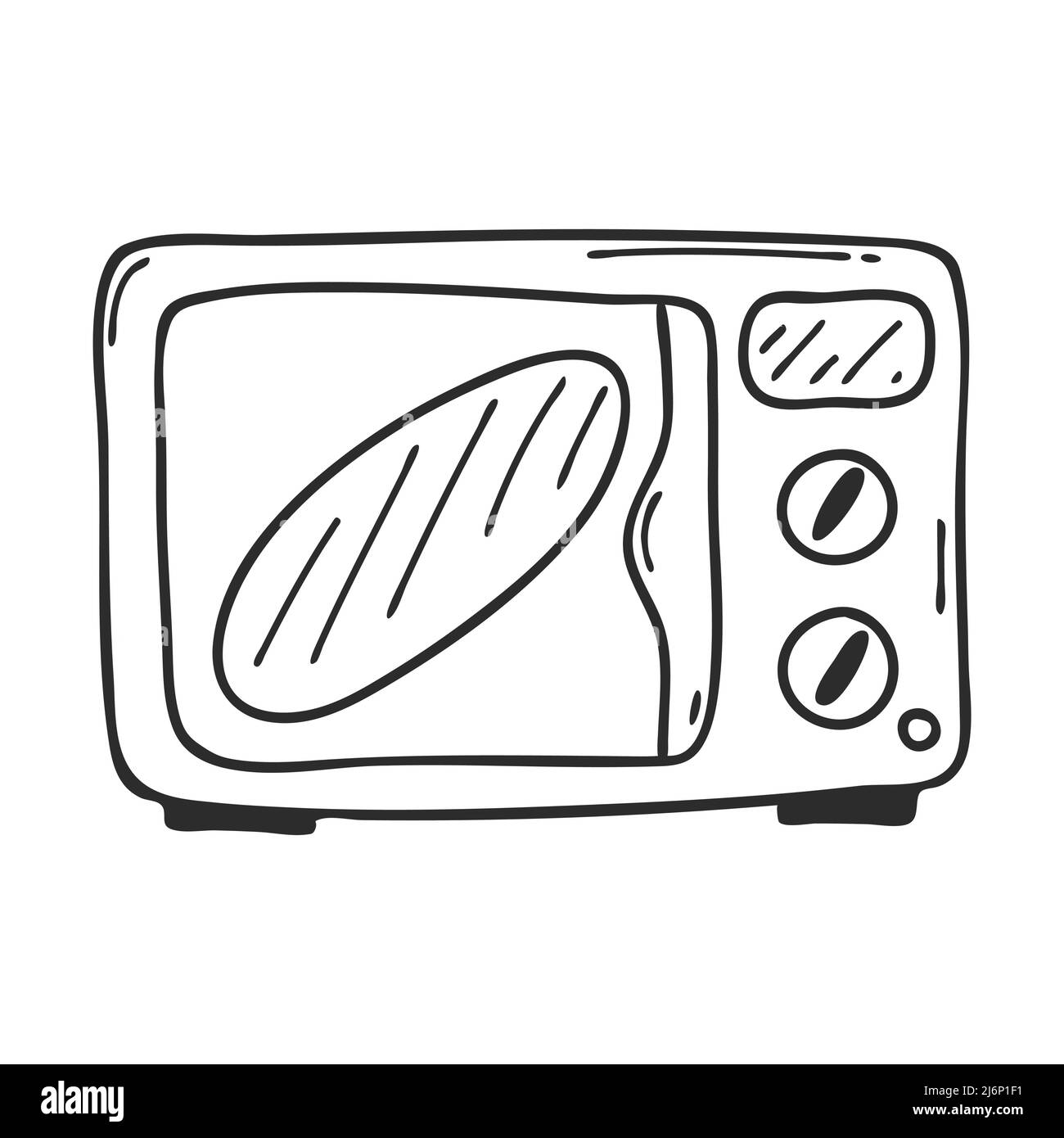 Oven in Doodle style.Kitchen electrical appliances for cooking.Design element for menu design,recipes and food packaging.Hand drawn and isolated on a Stock Vector