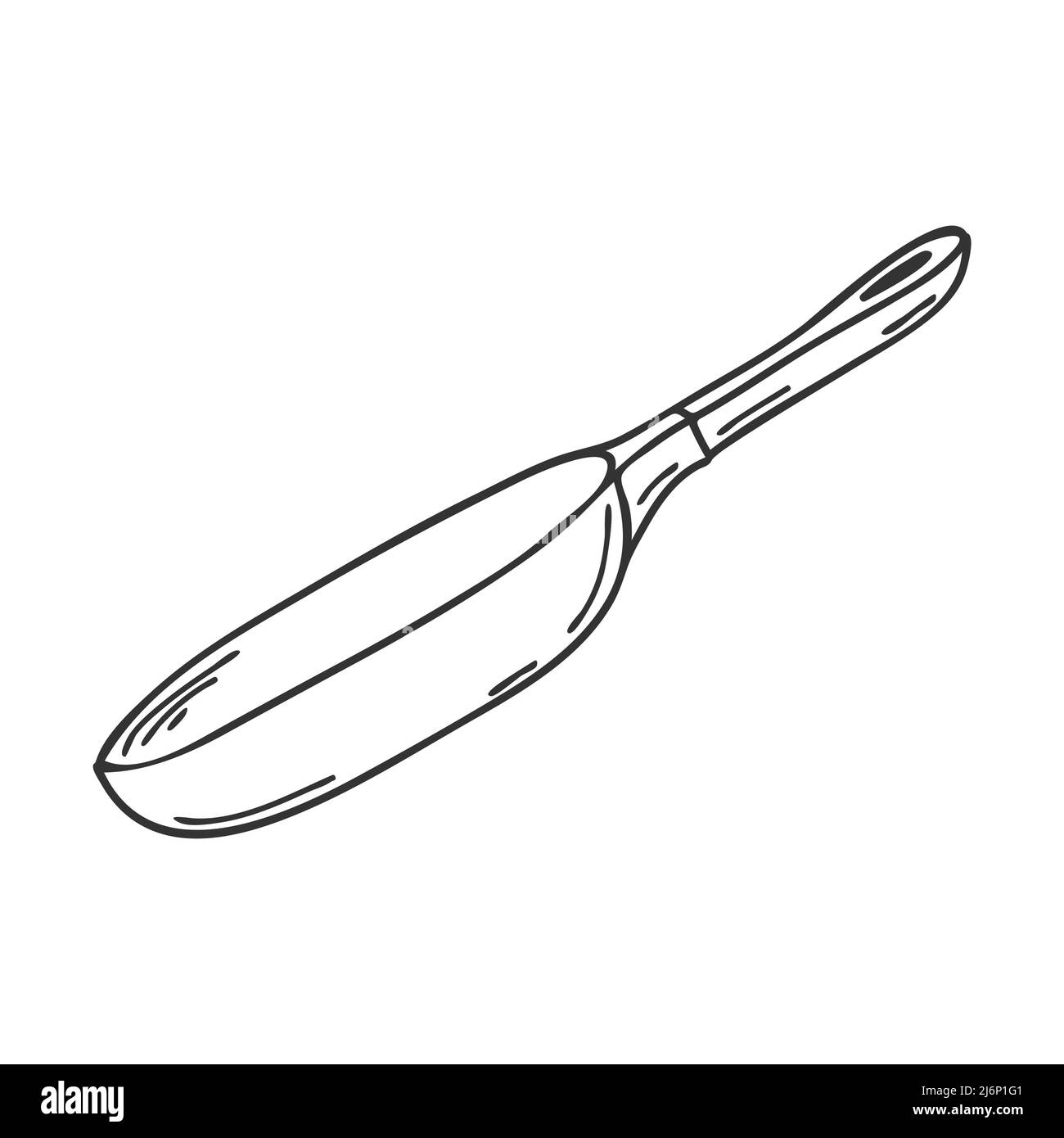 Frying pan with handle. Kitchen accessories, cooking utensils. For frying food. Design element for menu design and recipes. An illustration drawn by h Stock Vector