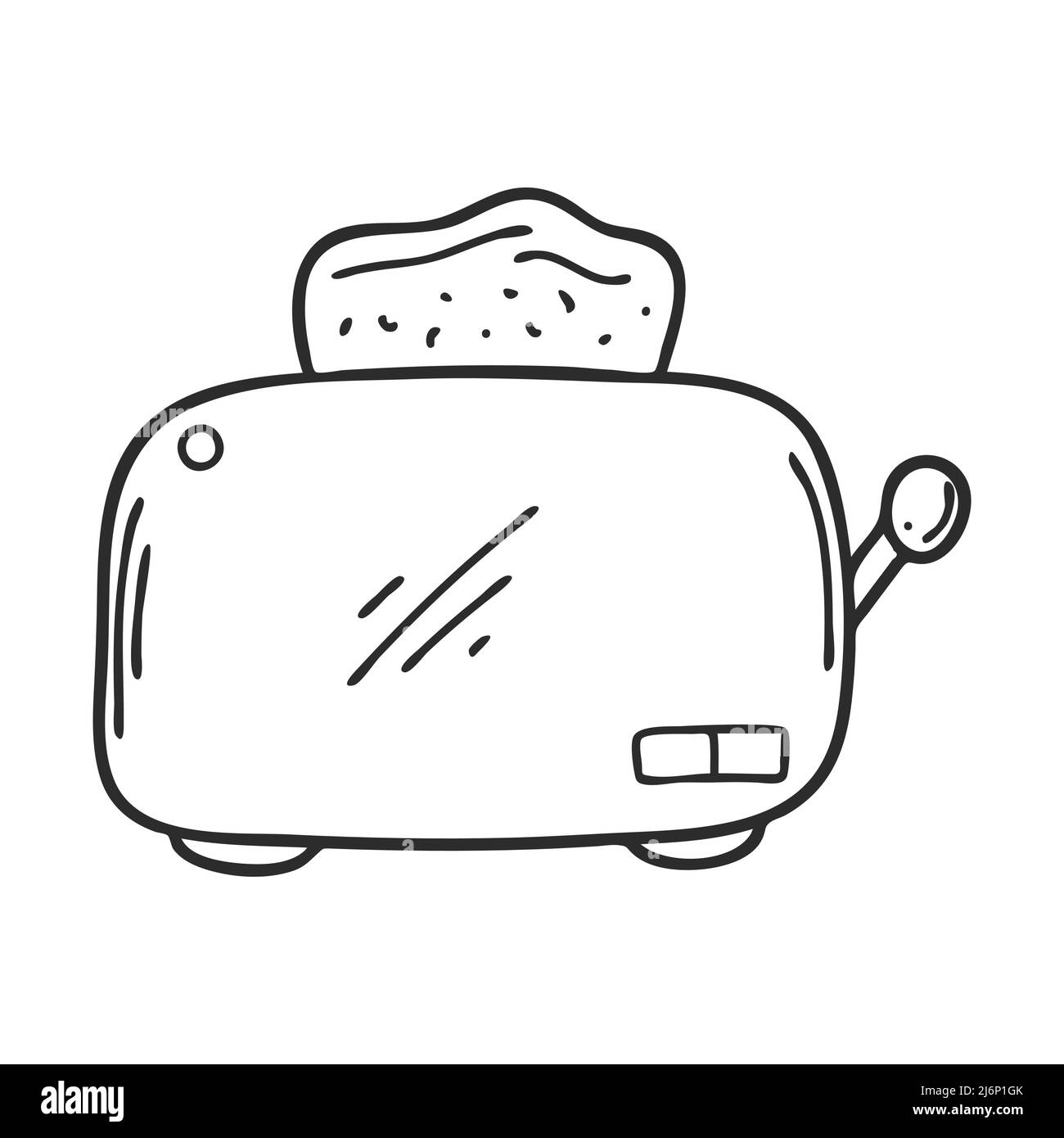 Doodle style electric toaster. Kitchen appliance for making toast for breakfast. Design element for decorating menus, recipes, packaging for food. Han Stock Vector