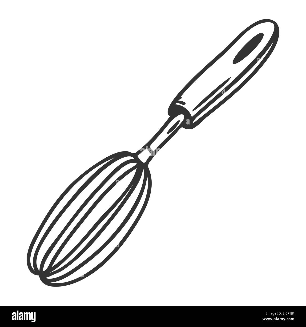 Whisk for whipping. Kitchen utensils, cooking equipment. Design element for decoration menu design, recipes, and food packaging. Hand drawn and isolat Stock Vector