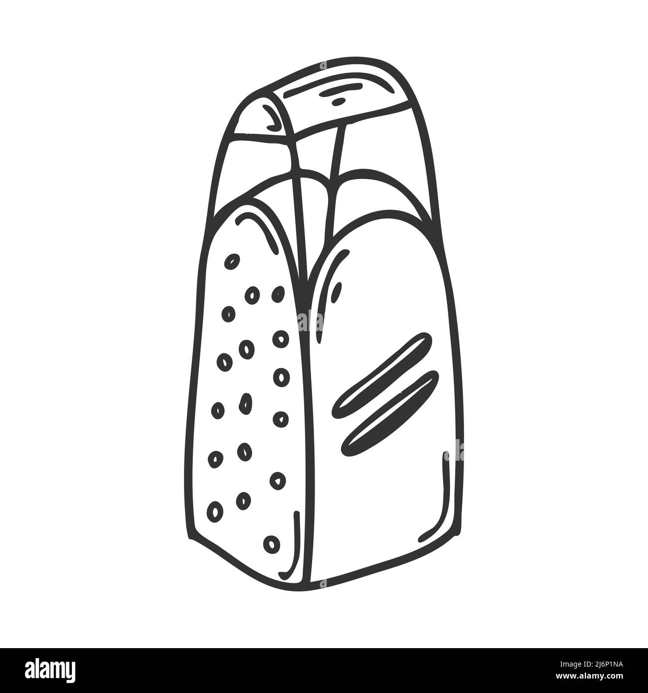 Kitchen grater in Doodle style. Utensils for chopping vegetables Element for menu design, recipes,food packaging, and cooking magazines.Hand-drawn and Stock Vector