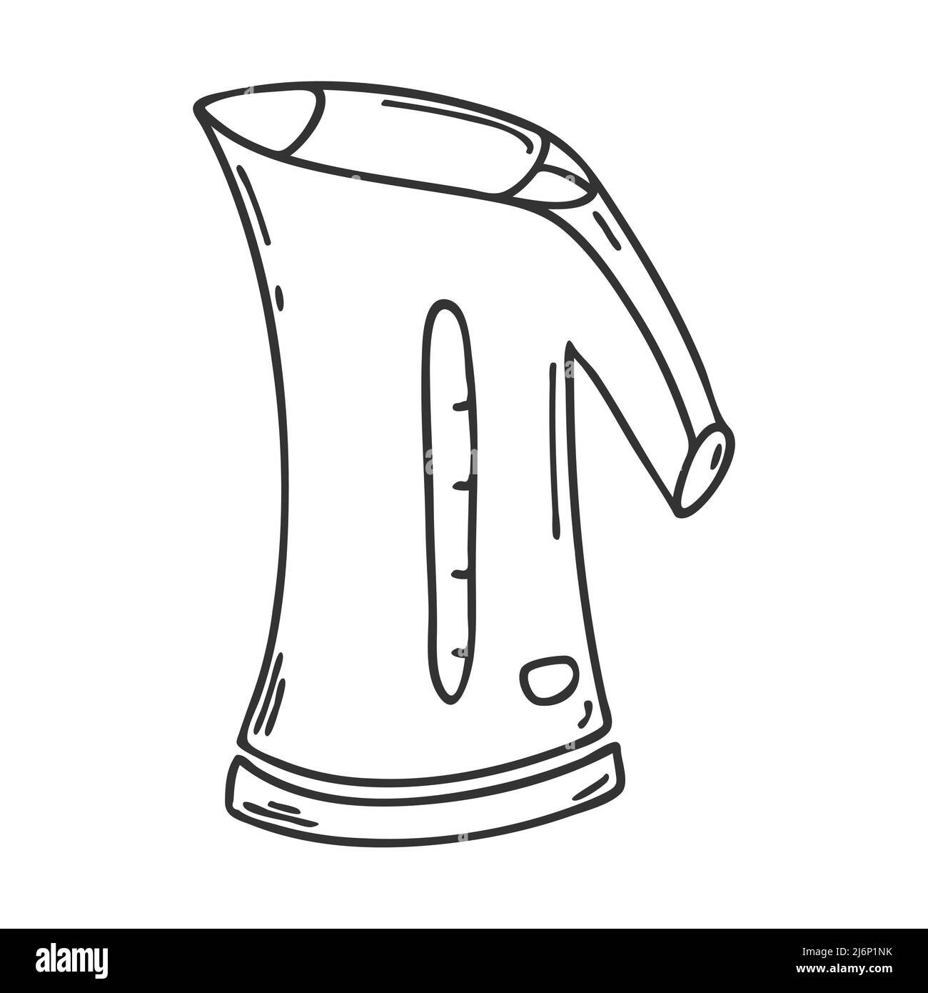 Doodle style electric kettle. Kitchen appliance for boiling water. Design can be used to decorate menus, recipes, food packaging. Hand drawn and isola Stock Vector