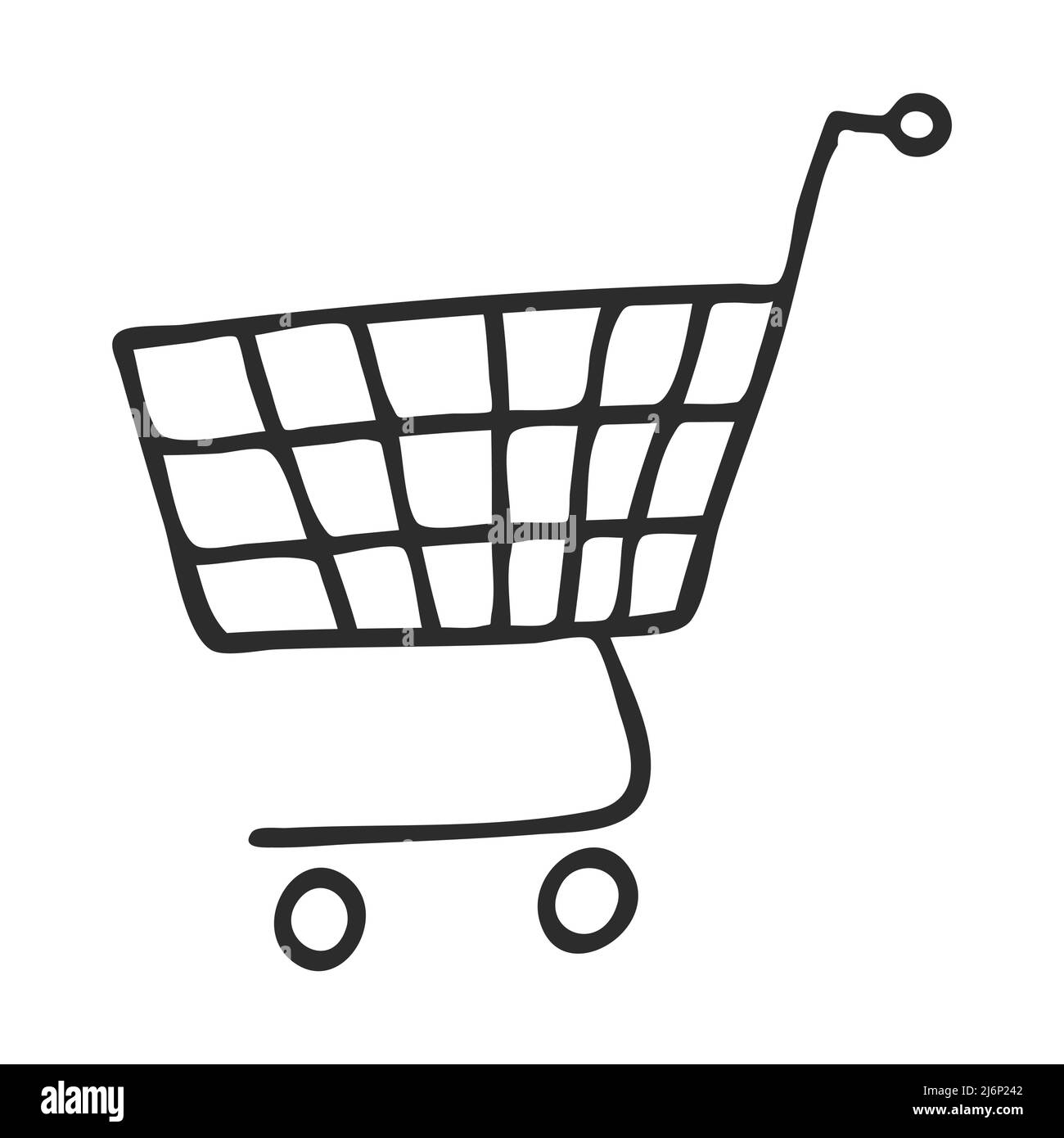 Grocery cart from the supermarket in Doodle style. The symbol of