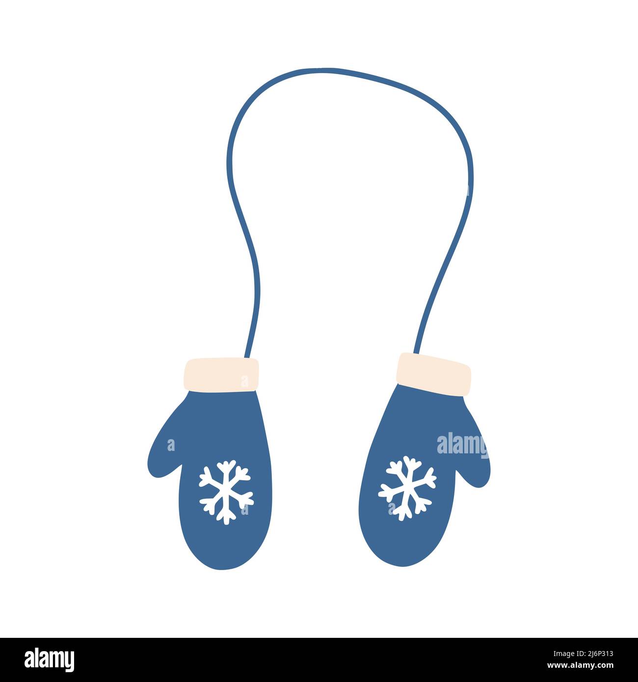 Mittens with a snowflake on an elastic band in Doodle style. An item of