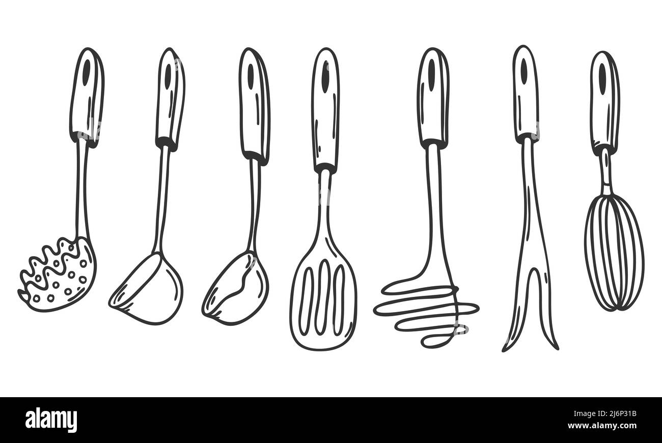 https://c8.alamy.com/comp/2J6P31B/a-set-of-kitchen-tools-in-doodle-style-a-collection-of-design-elements-for-decorating-menu-recipes-and-food-packaging-hand-drawn-and-isolated-on-w-2J6P31B.jpg