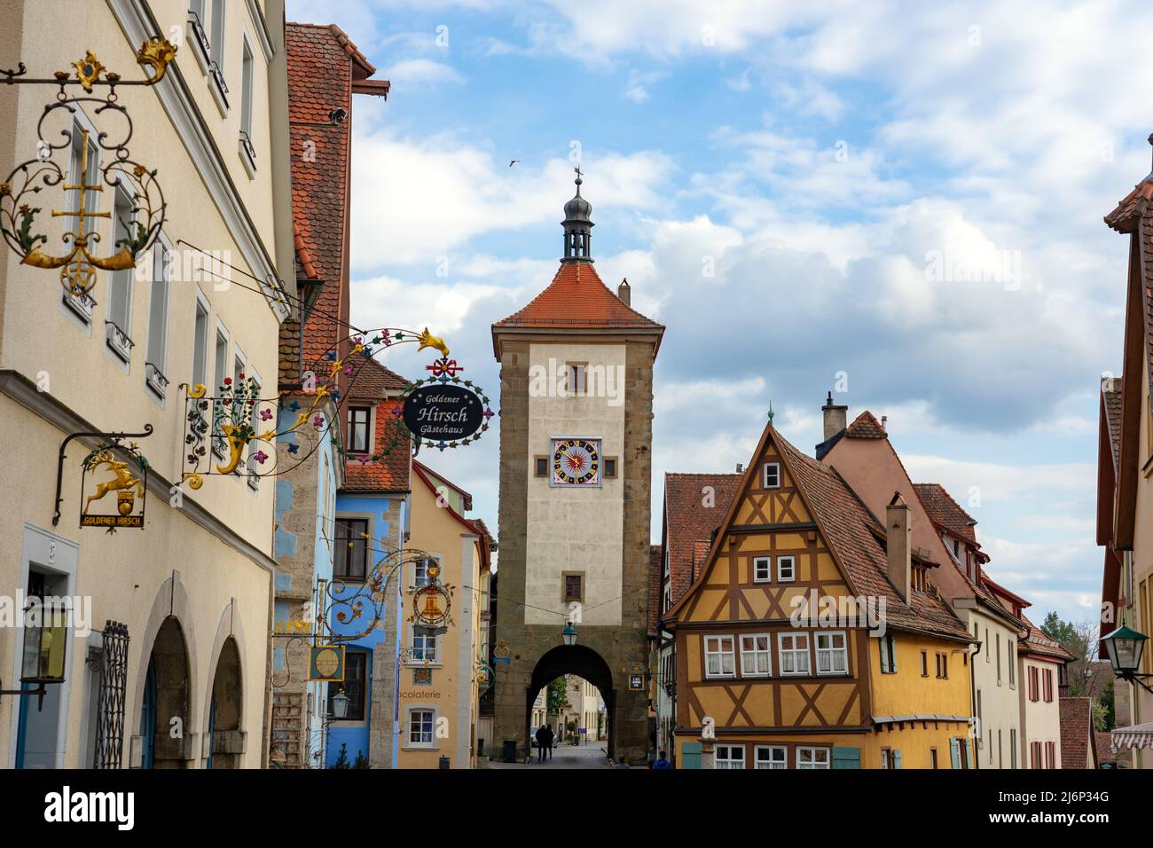 Rothenburg ob der Tauber, Bavaria, Germany - 04.11.2022: beautiful architecture of romantic Rothenburg ob der Tauber with colorful medival houses in B Stock Photo