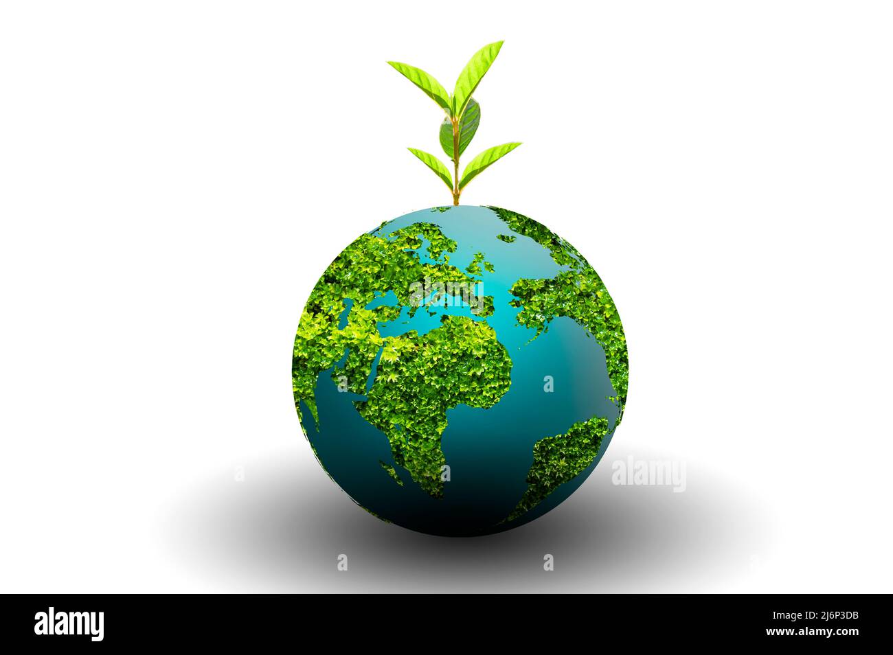 earth day tree on green earth on white isolate background Stock Photo