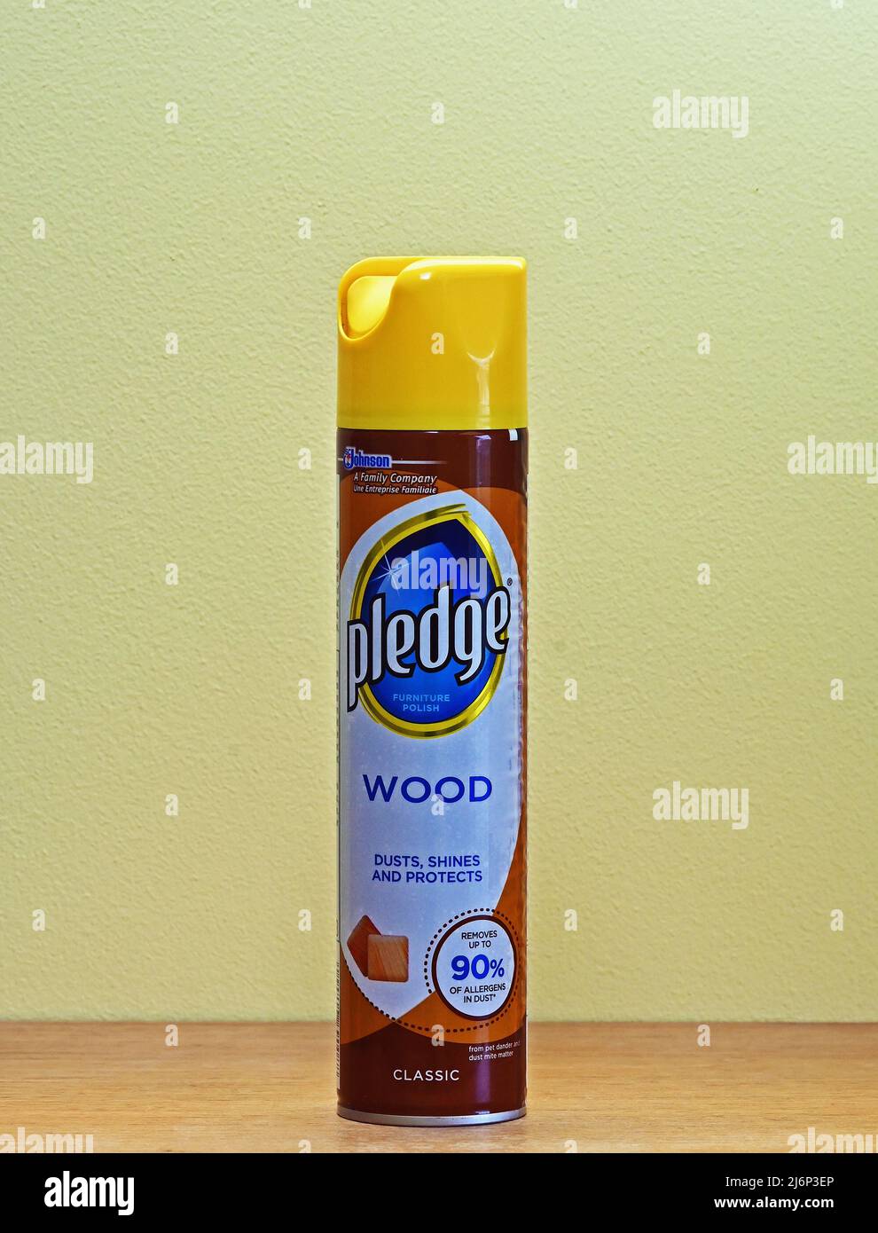 Pledge Furniture Polish. Johnson. A Family Company. Wood. Dusts, shines