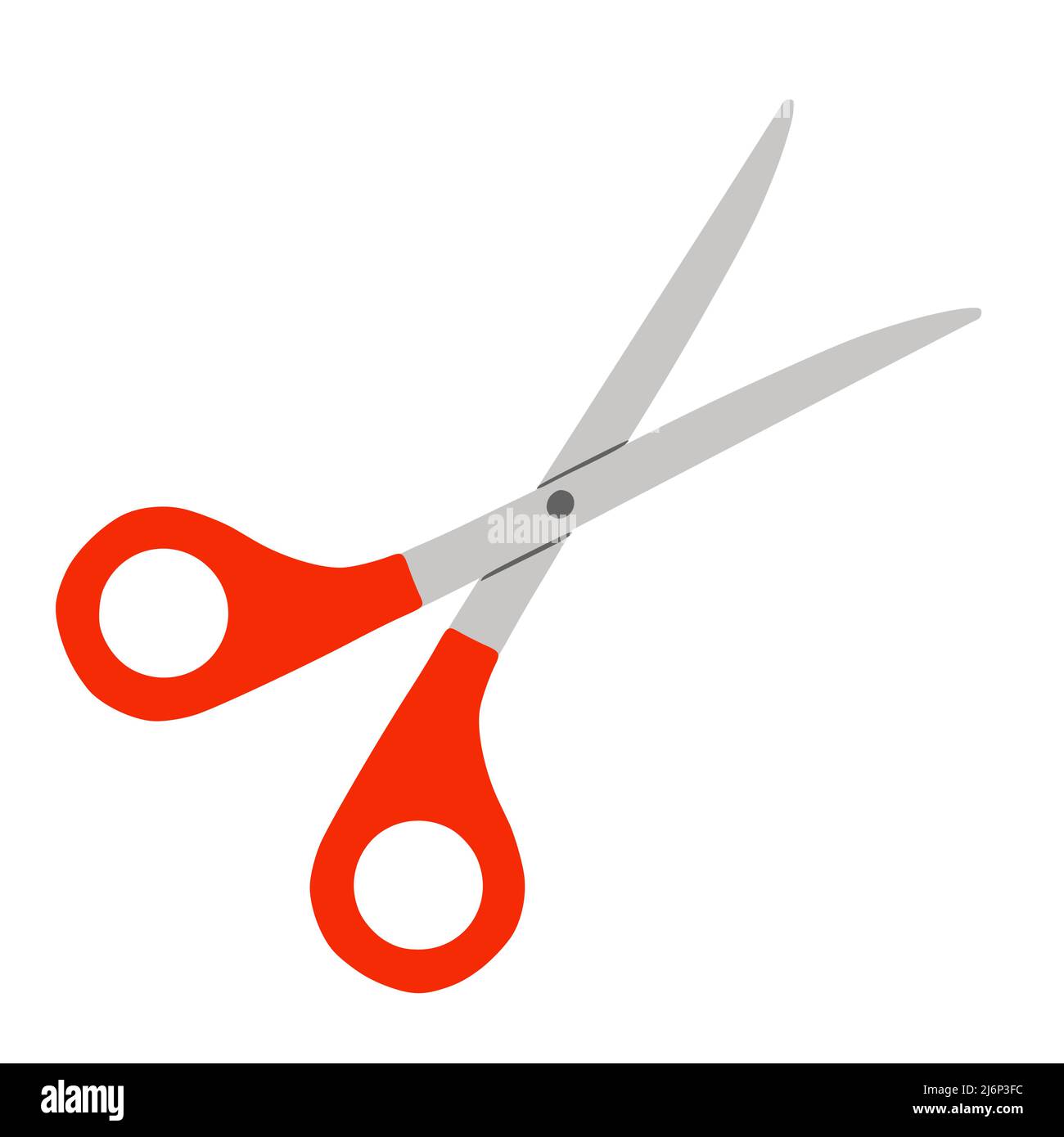 Open Scissors in Doodle style. A school tool for cutting and creativity. A simple drawing is drawn by hand. Isolated on a white background. Color vect Stock Vector