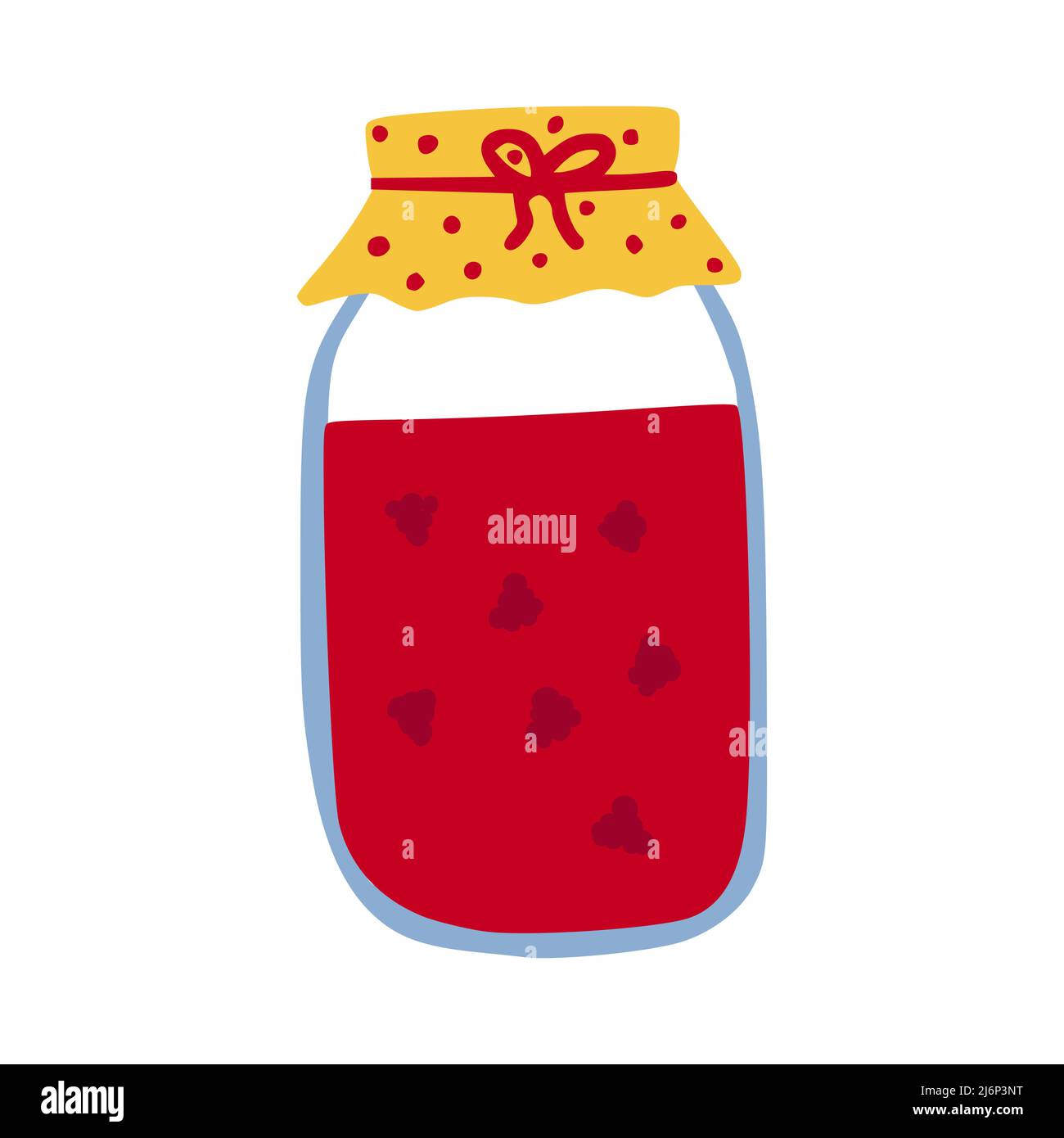 Raspberry jam in a jar. Preparations for the winter. A hug, a cozy home, comfort. Hand drawn and isolated on a white background. Color vector illustra Stock Vector