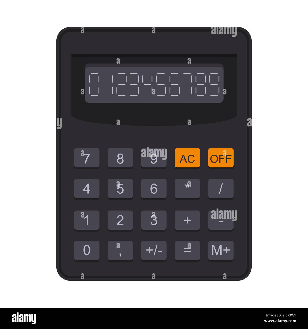 Accounting calculator in flat style. Electronic equipment for calculation, accounting, mathematics. School calculator in flat style. Isolated on a whi Stock Vector