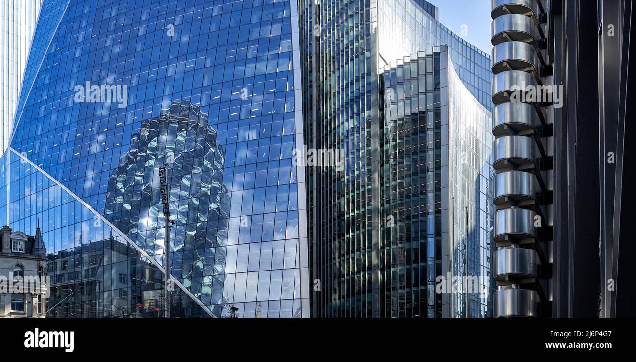 Panoramic abstract photograph of modern glass architecture in city of London Stock Photo