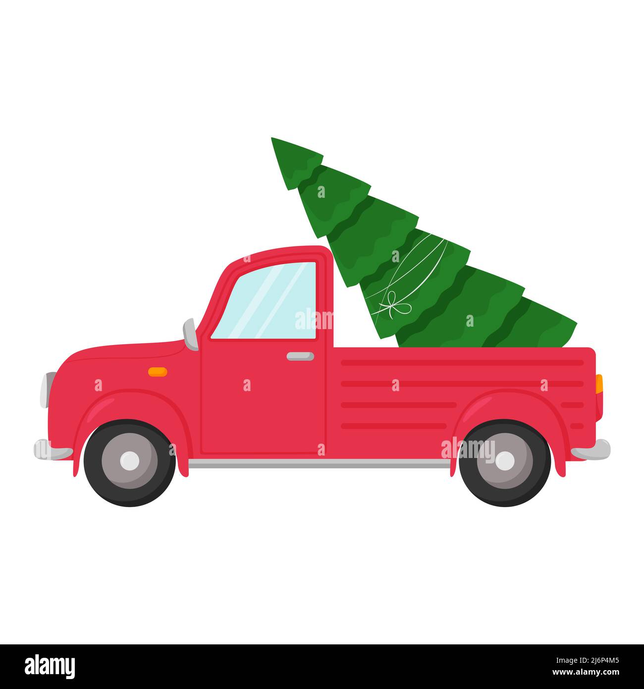 Car with a Christmas tree on the roof. Illustration in a flat style isolated on a white background. Element of new year and Christmas design Stock Vector