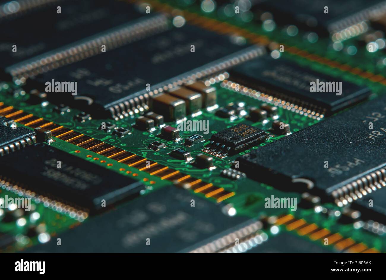 Printed circuit board with electronic components. Stock Photo