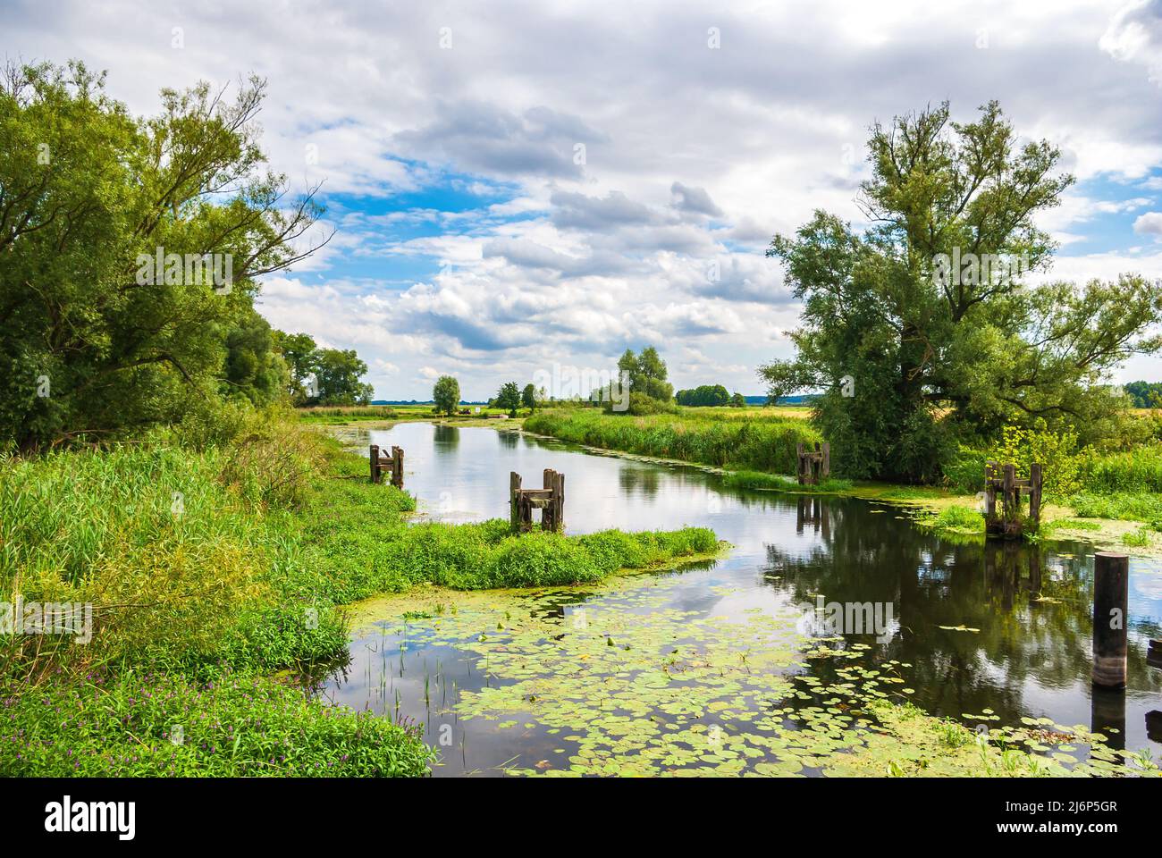 Picturesque river landscape near Nehringen, community of Grammendorf, Mecklenburg-Western Pomerania, Germany. Stock Photo