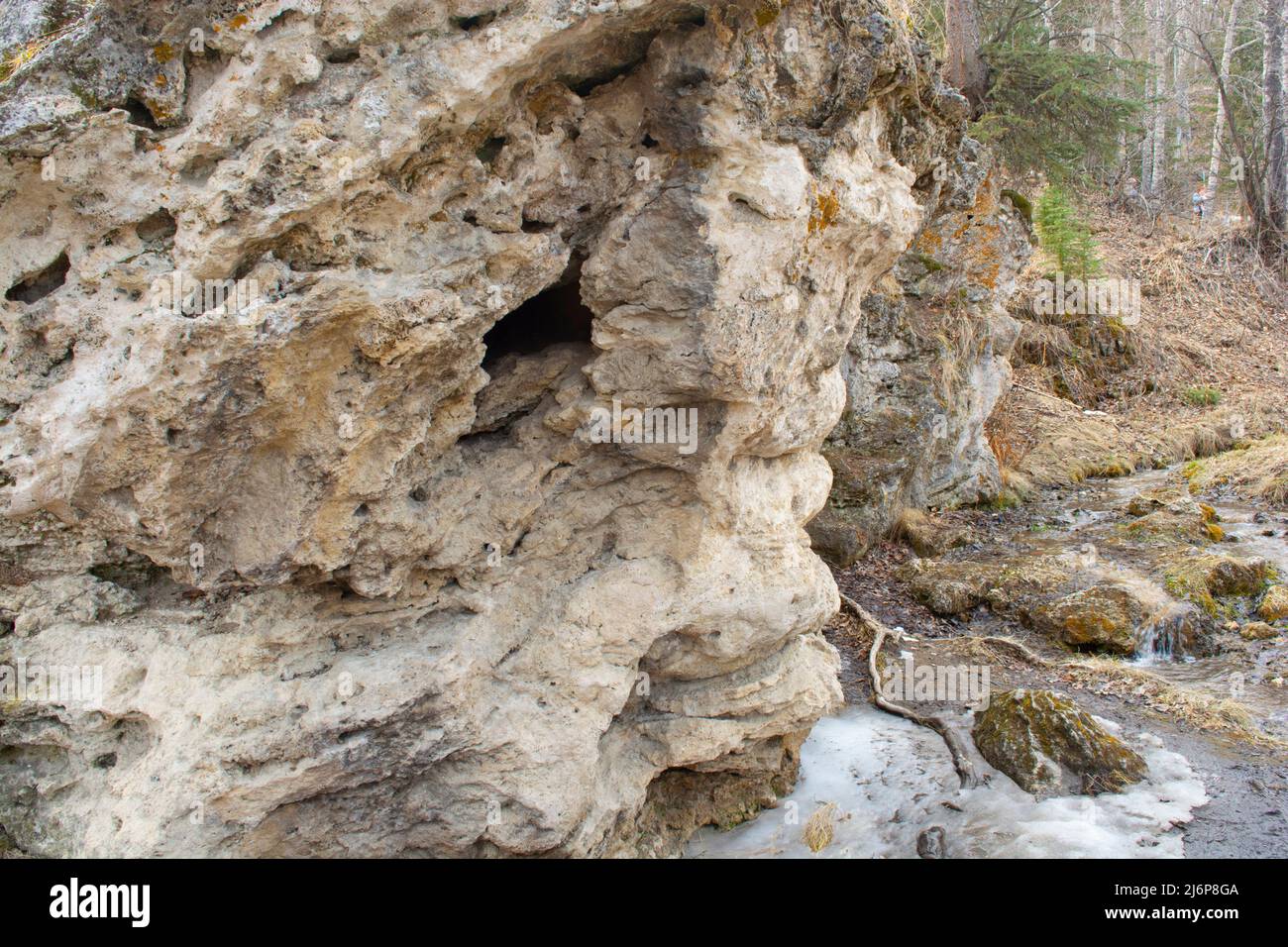 Spring Rock Formation from Minerals Stream Rock Carved Stock Photo