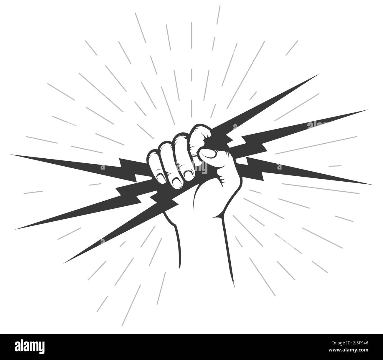 Hand holding a lighting bolt, electricity and power symbol, authority thunder sign, vector Stock Vector