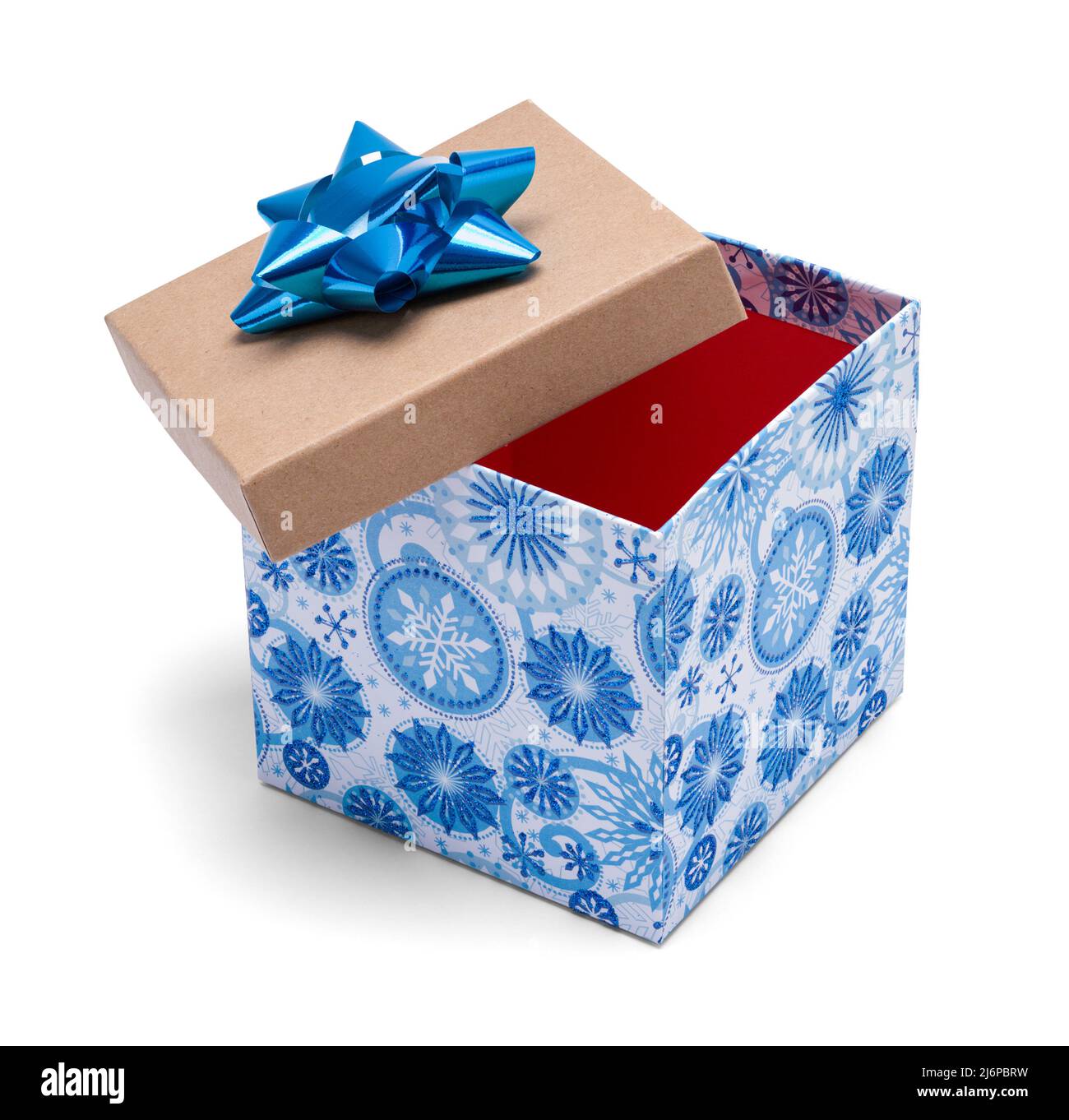 Open Blue Gift Box Cut Out on White. Stock Photo