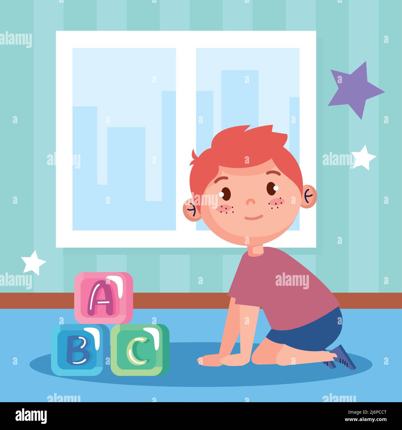 little boy playing with blocks Stock Vector Image & Art - Alamy