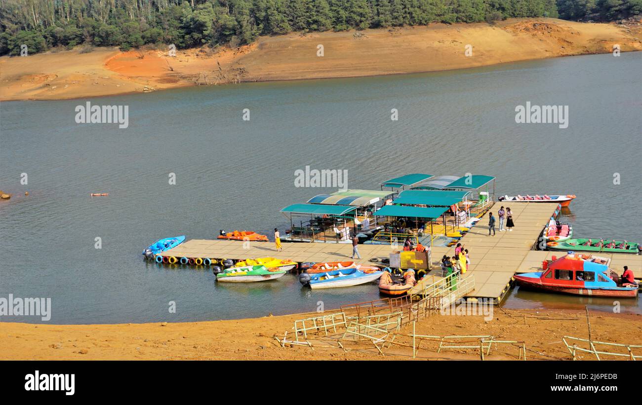 Ooty,Tamilnadu,India-April 30 2022: Boating in beautiful Pykara Lake, Ooty, Tamilnadu. Awesome experience for tourists. Stock Photo