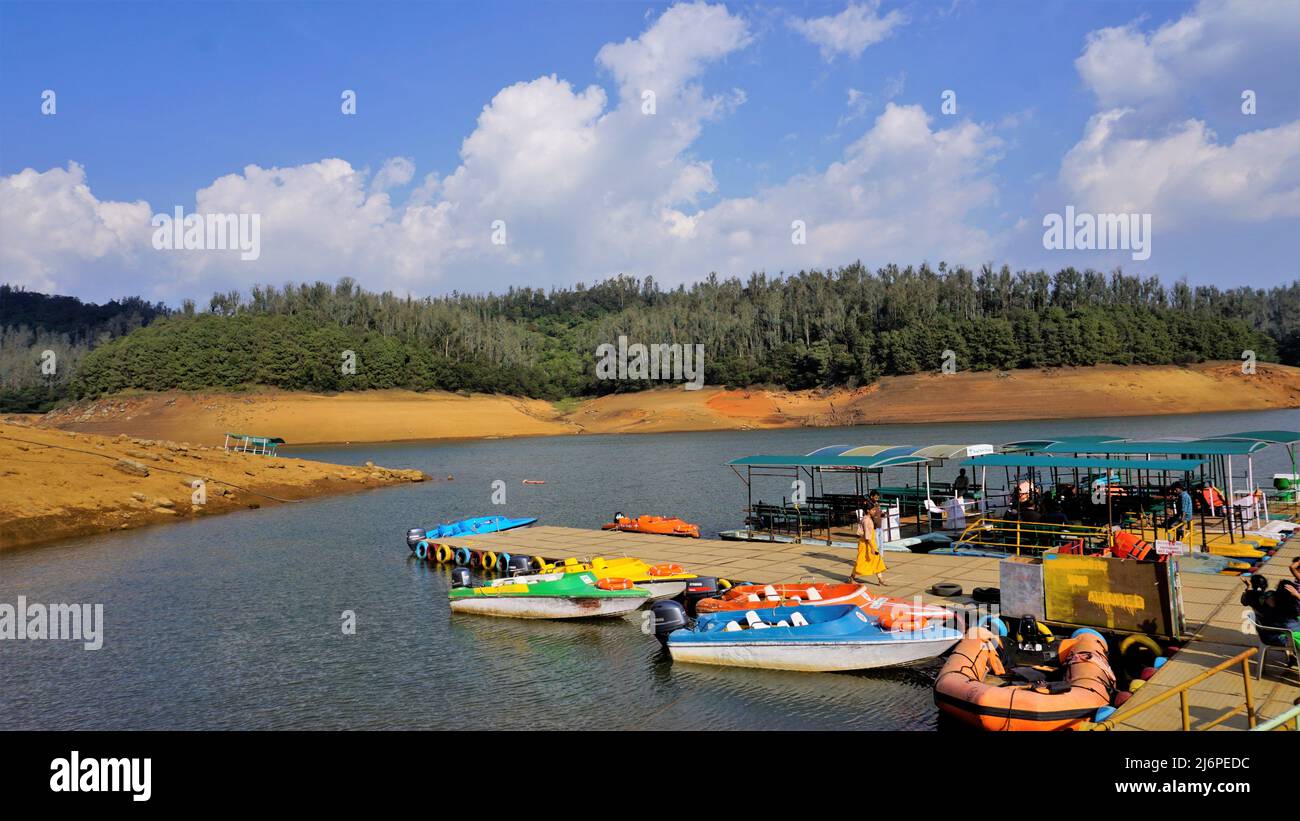 Ooty,Tamilnadu,India-April 30 2022: Boating in beautiful Pykara Lake, Ooty, Tamilnadu. Awesome experience for tourists. Stock Photo