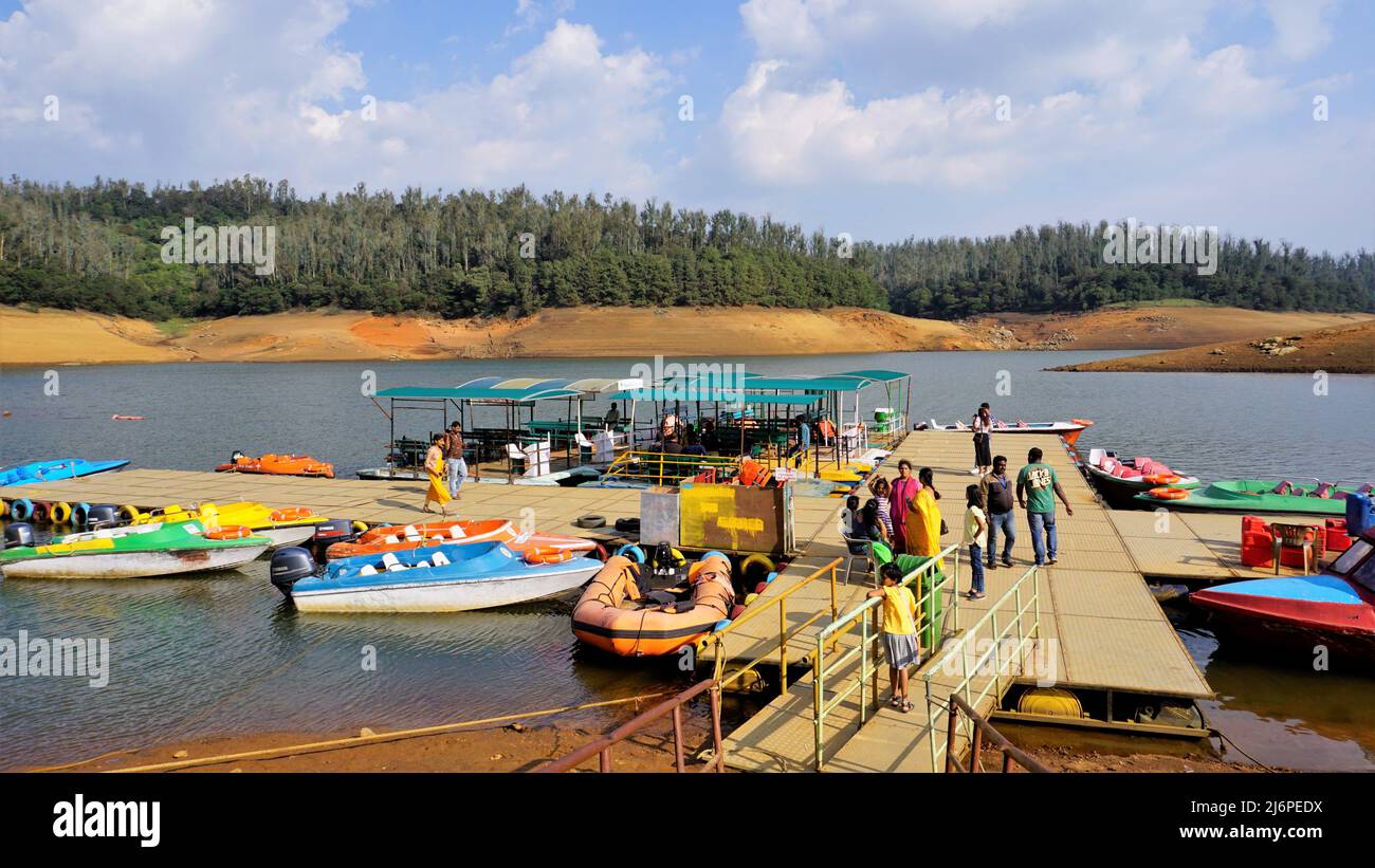 Ooty,Tamilnadu,India-April 30 2022: Boating in beautiful Pykara Lake, Ooty, Tamilnadu. Awesome experience for tourists. Stock Photo