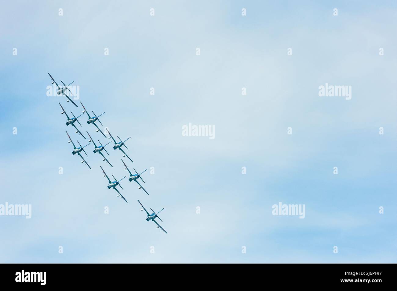 Aircraft formation at air show, Sweden. Stock Photo