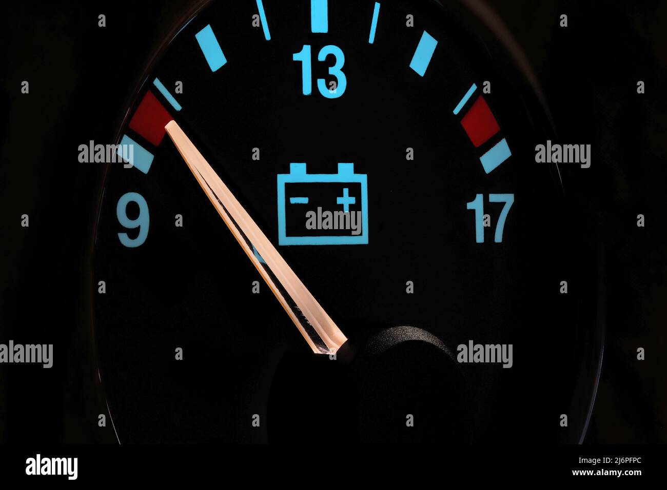batterie gauge in car dashboard in illuminated night mode low volts
