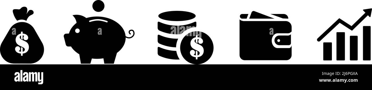 financial vector image set including piggy bank dollar notes and graphs Stock Vector