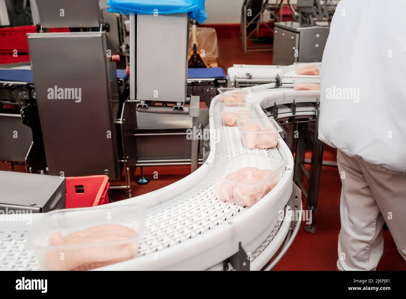 A modern plant.Factory production food from meat. Production line with