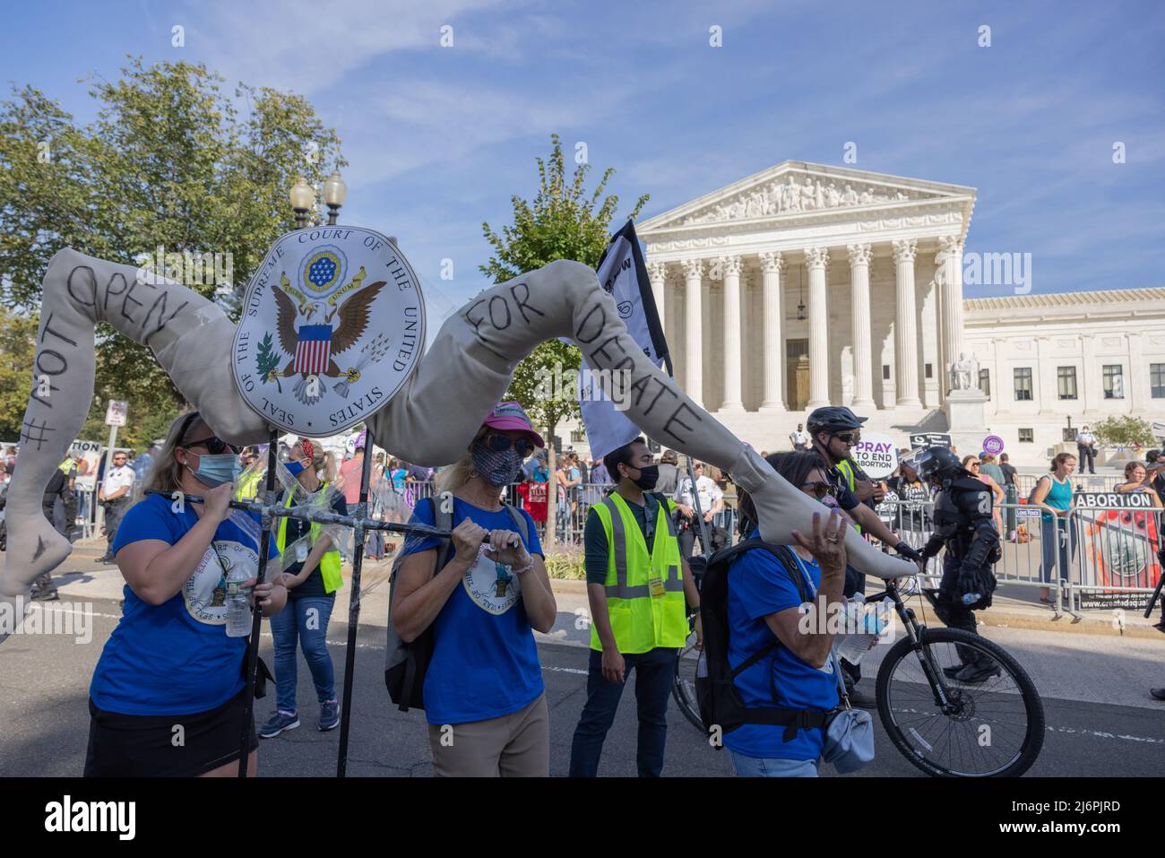 WASHINGTON, D.C. – October 2, 2021: Demonstrators participating in the 2021 Women’s March protest near the United States Supreme Court. Stock Photo