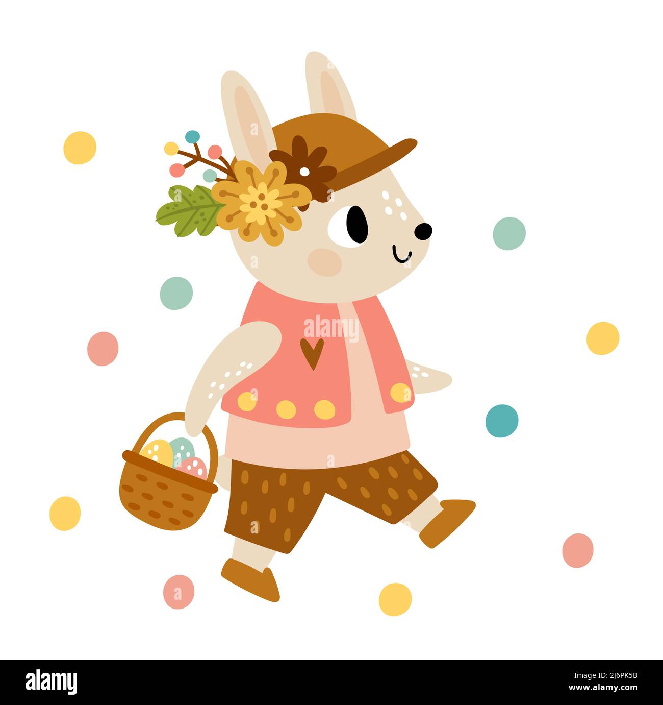 Walking rabbit with egg basket. Cute forest animal Stock Vector Image ...