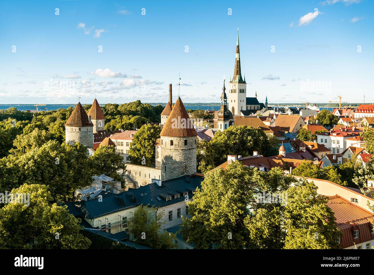 Tallinn, Estonia. Old town and city in summer. Baltic and nordic capital skyline in Europe. Historical castle and church. Downtown buildings. Stock Photo