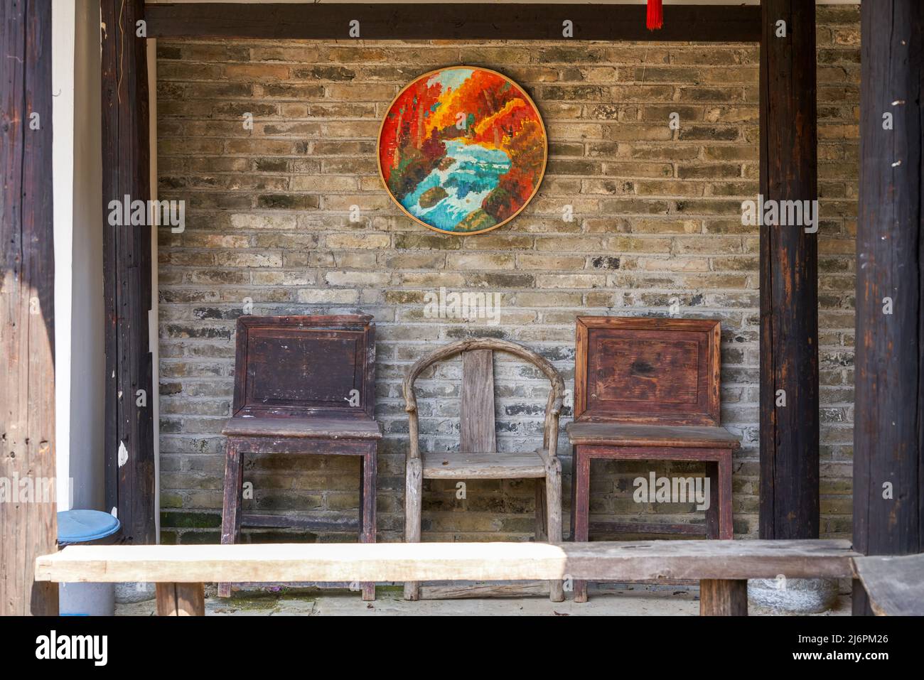 Seat furniture in the interior of ancient Chinese buildings Stock Photo