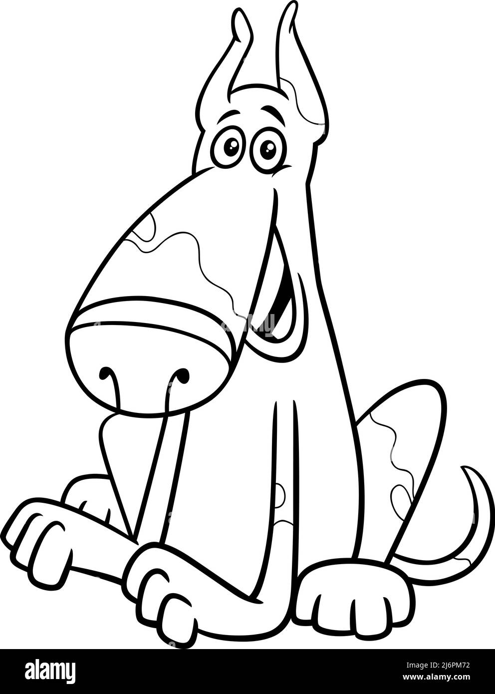 Black and white cartoon illustration of happy dog comic animal ...