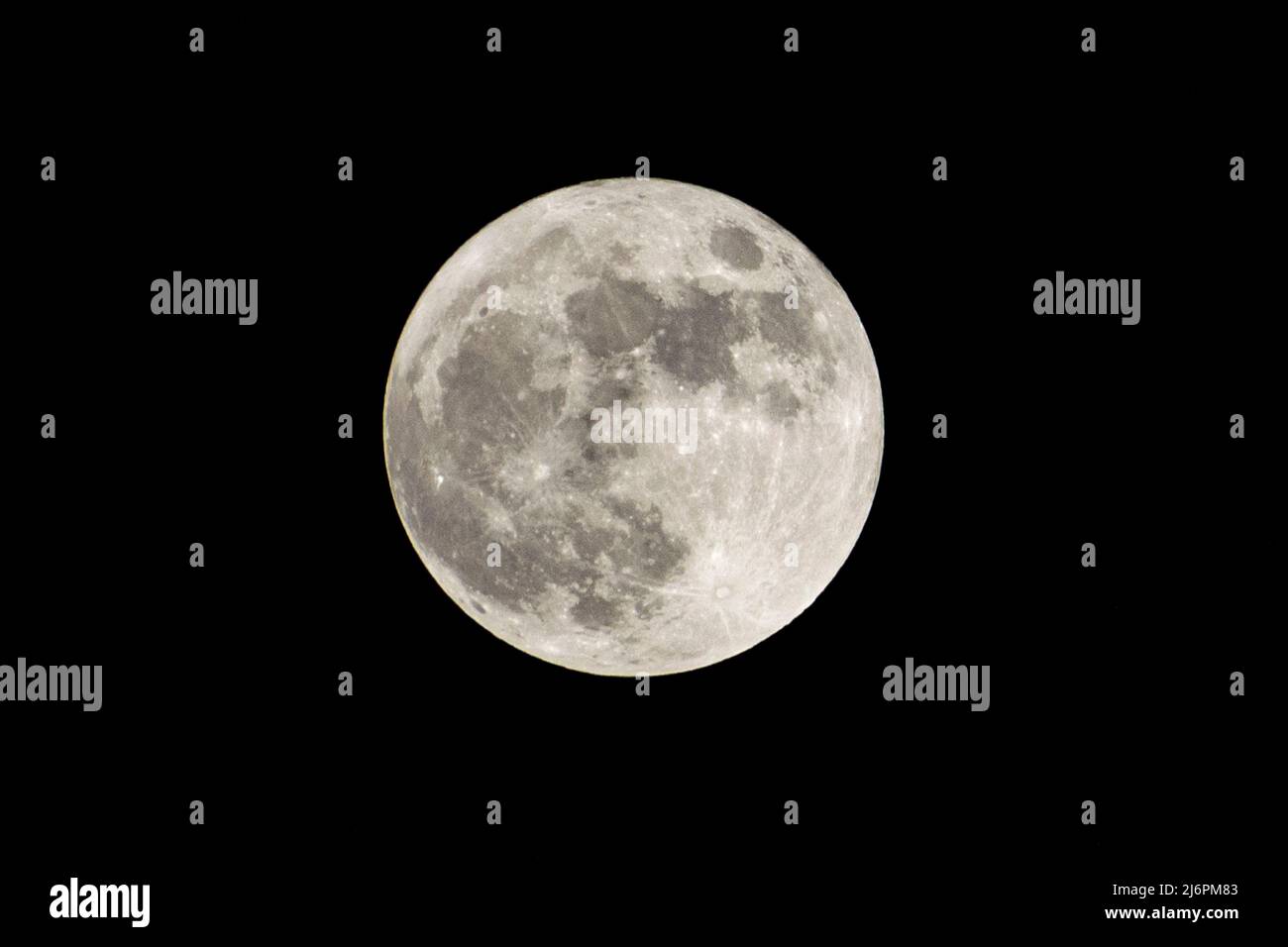 Wolf Moon. Super full moon with dark background. Madrid, Spain, Europe