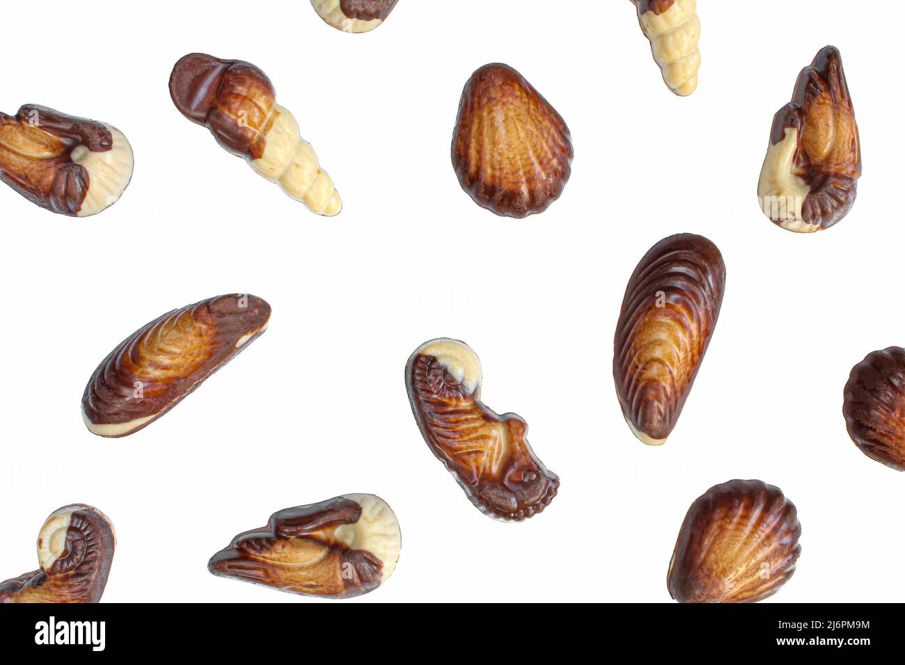 Decorative chocolate seashells snack isolated on white background Stock Photo