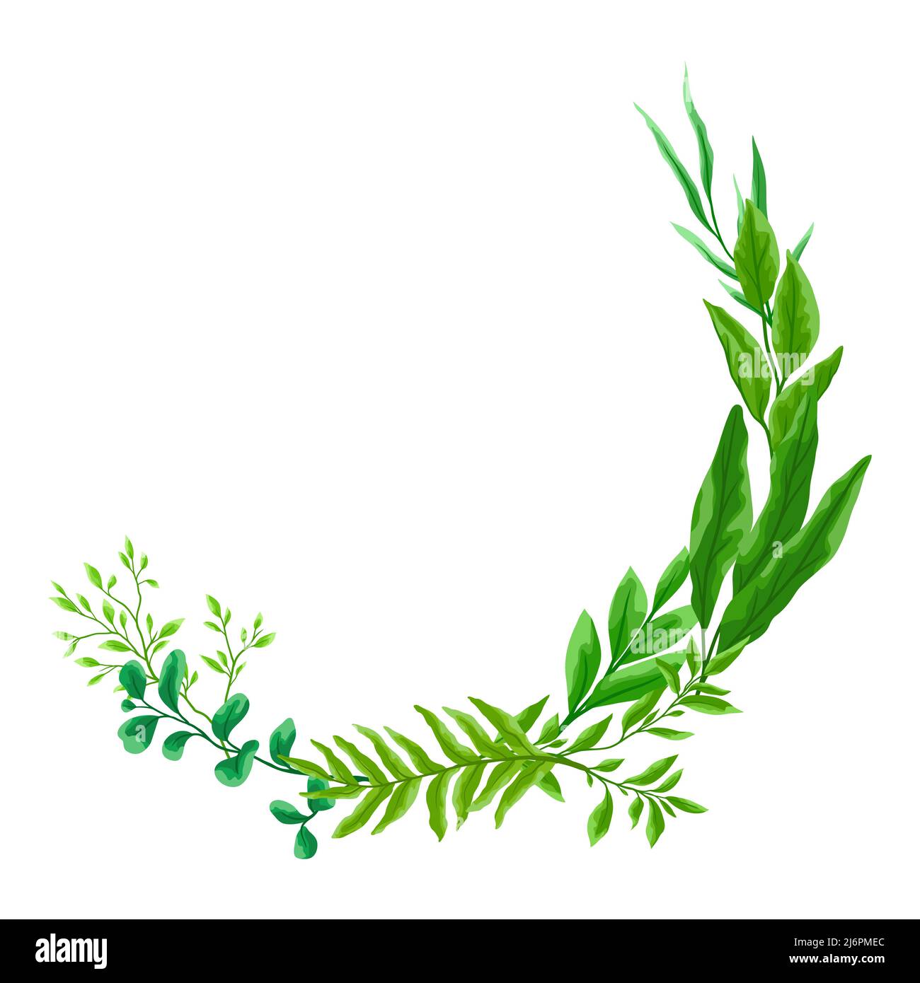 Frame with branches and green leaves. Spring or summer stylized foliage ...