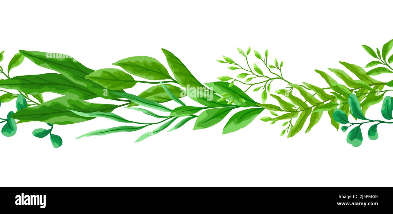 Seamless pattern with branches and green leaves. Spring or summer ...