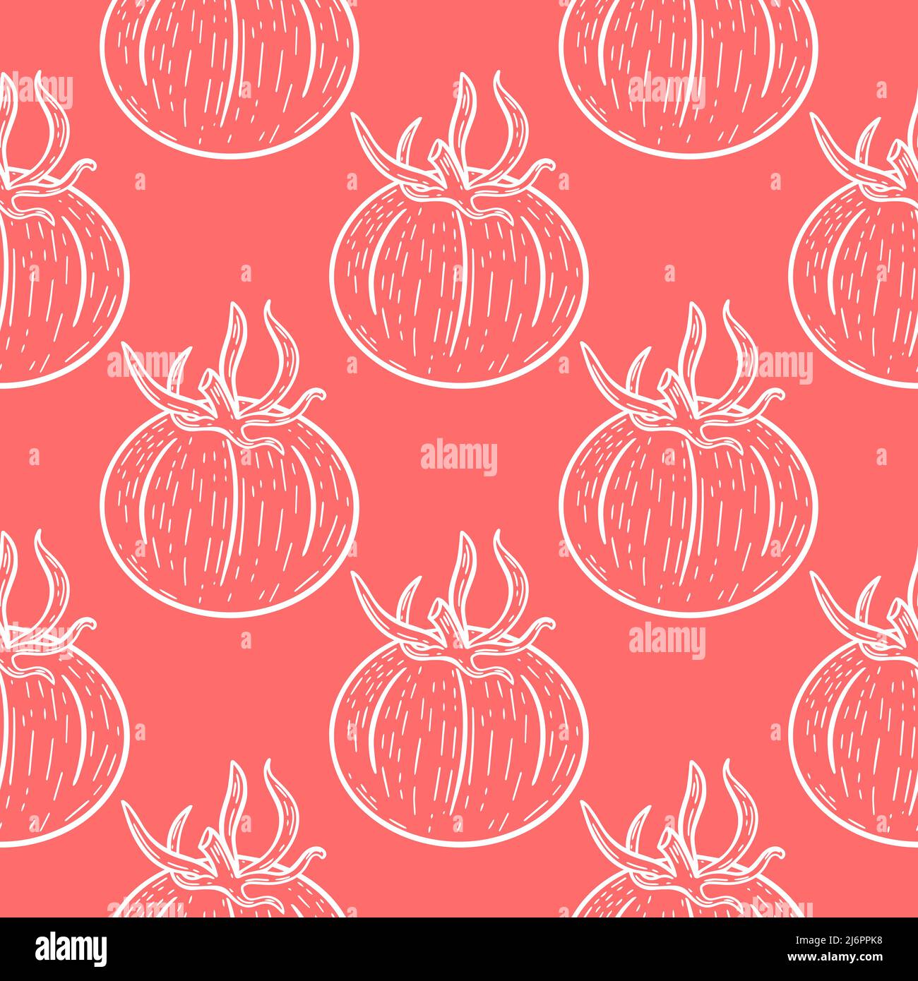Sketch white tomatoes on red background seamless pattern. Model with vegetables hand engraved. Vintage template organic food vector illustration Stock Vector