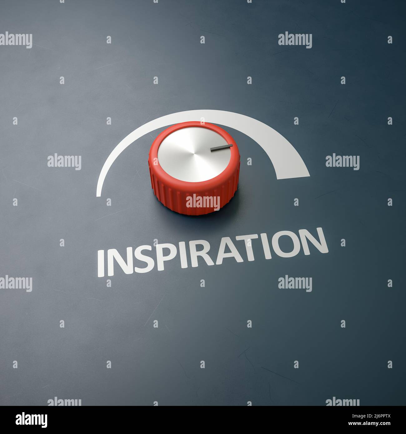 Red Knob turned on full scale with the word 'Inspiration' as a label. Copy space around for better cropping Stock Photo