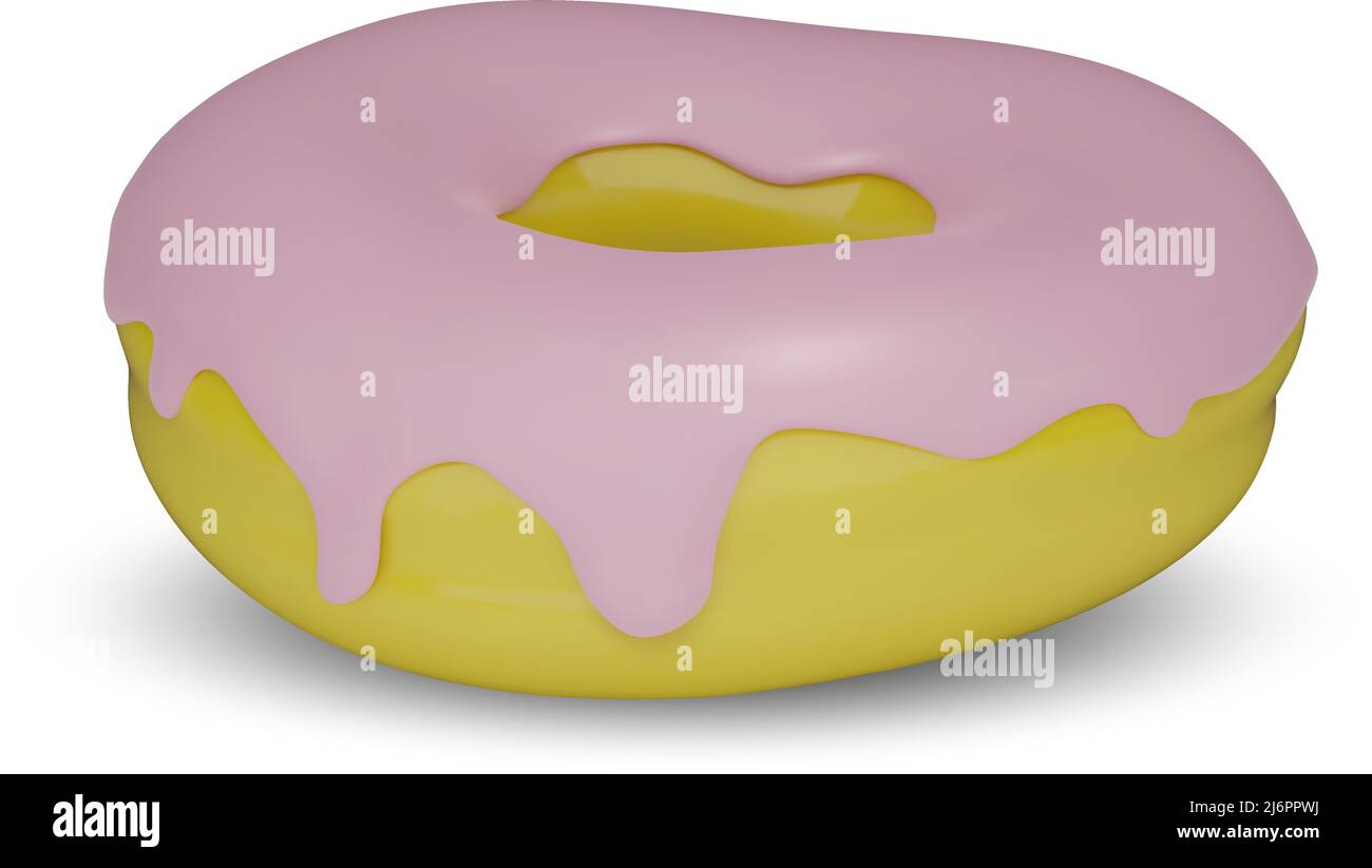 Donut in pink glaze on a white background. Vector outline icon Stock ...