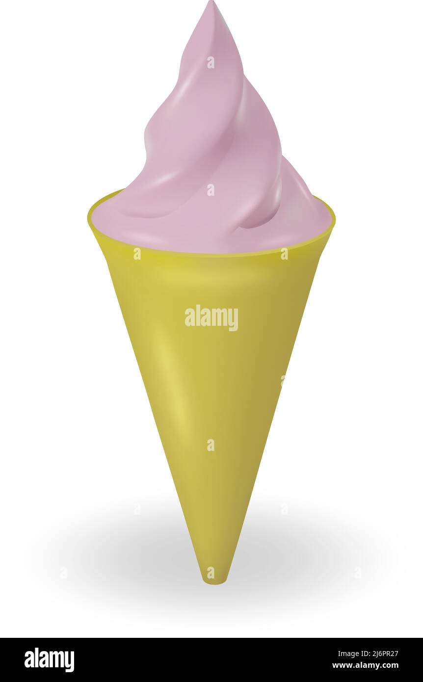 Pink ice cream in a waffle cone isolated on a white background. The ...