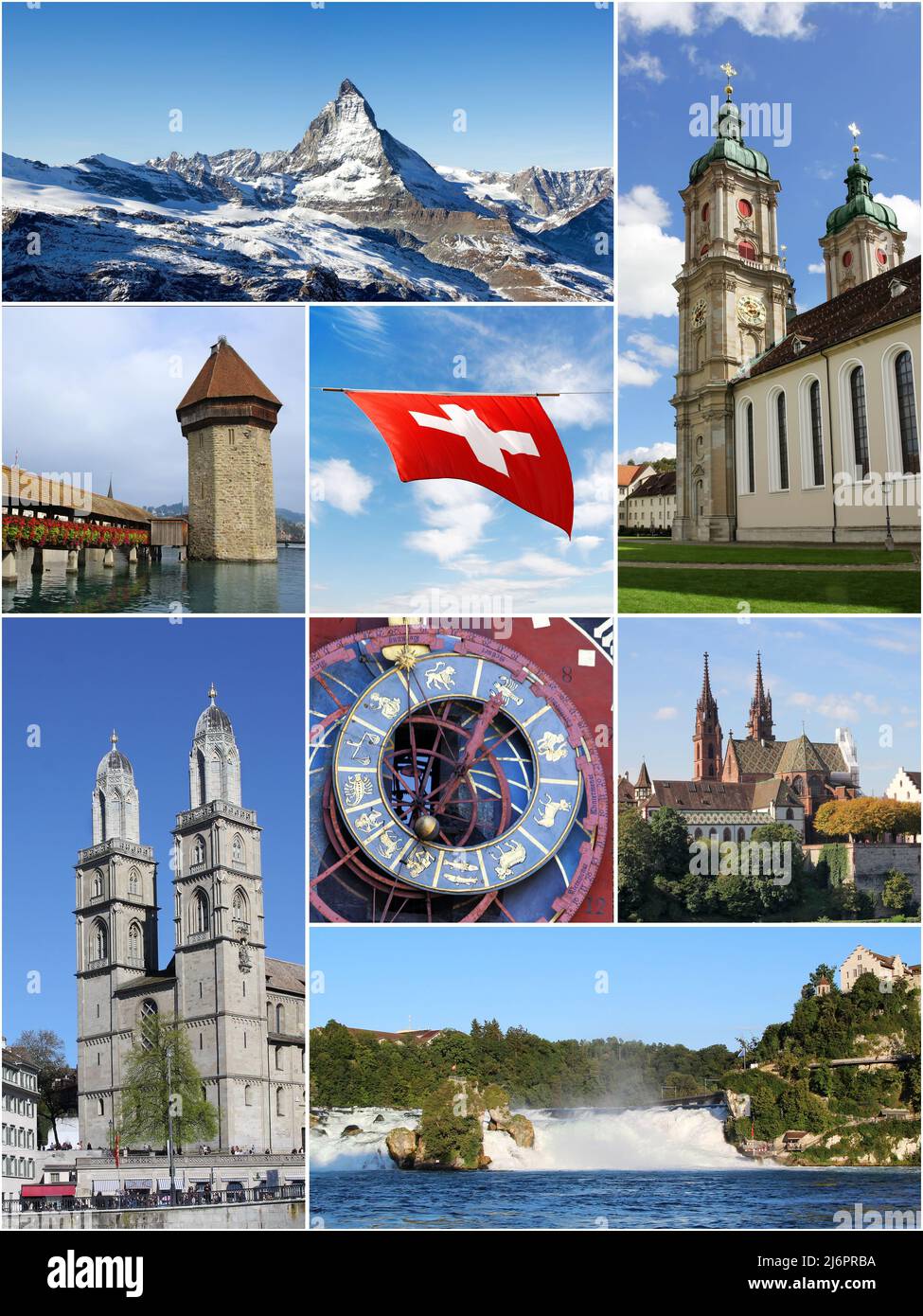 Switzerland landmark collage with tourist highlights Stock Photo